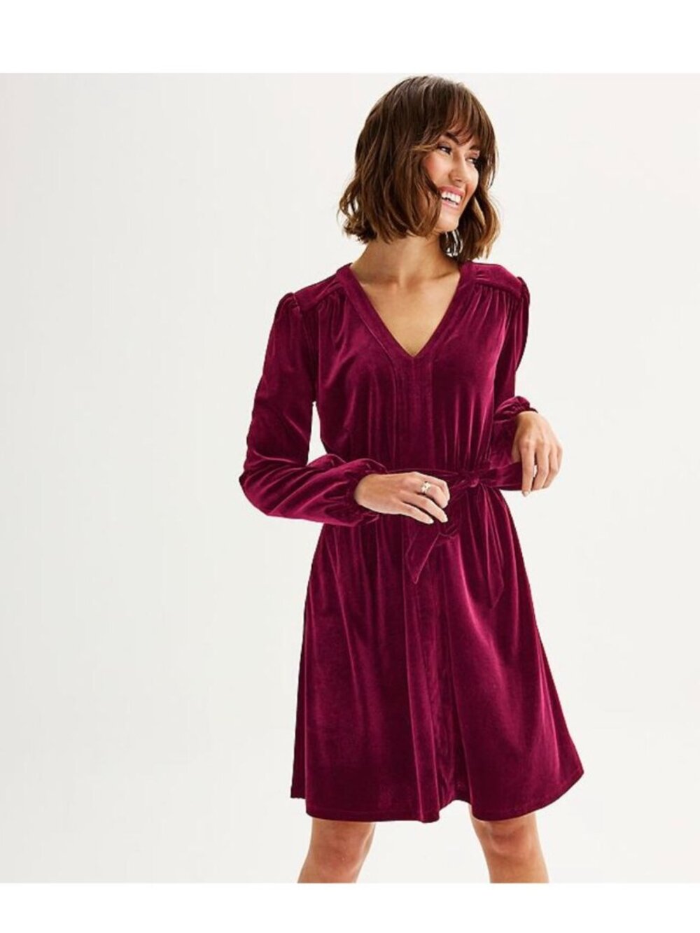 Draper James RSVP Womens XL Burgundy Long Sleeve Belted Velvet Dress NWT